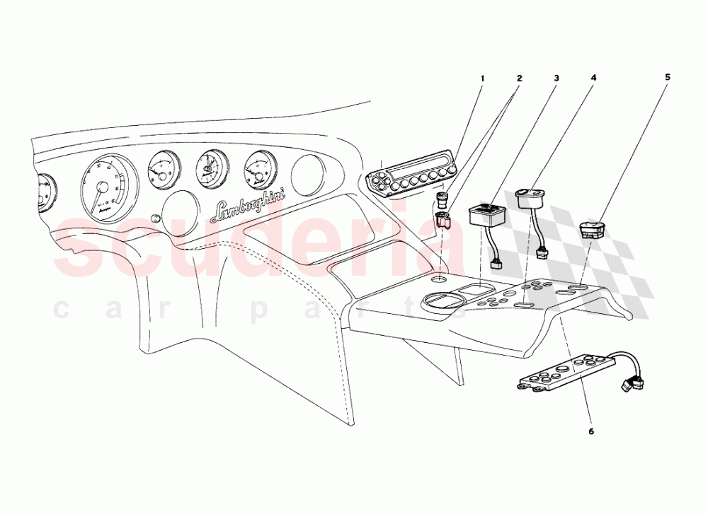 Tunnel Panel Instruments of Lamborghini Lamborghini Diablo VT 6.0 (2000-2001)