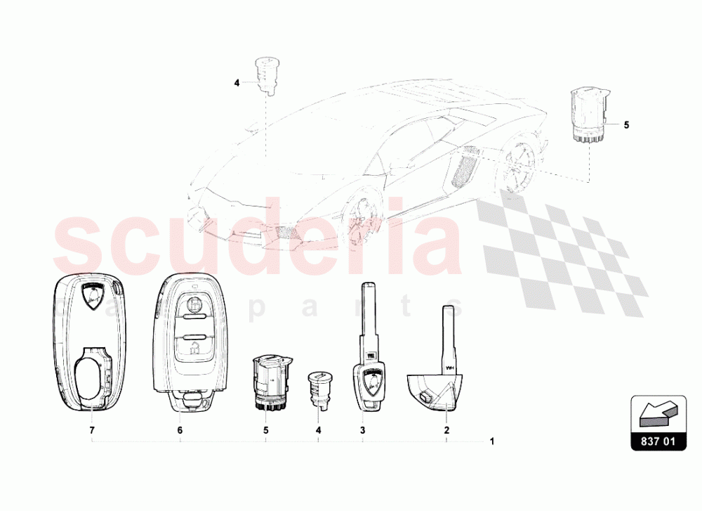 KEYS KIT of Lamborghini Lamborghini Aventador LP700 Roadster