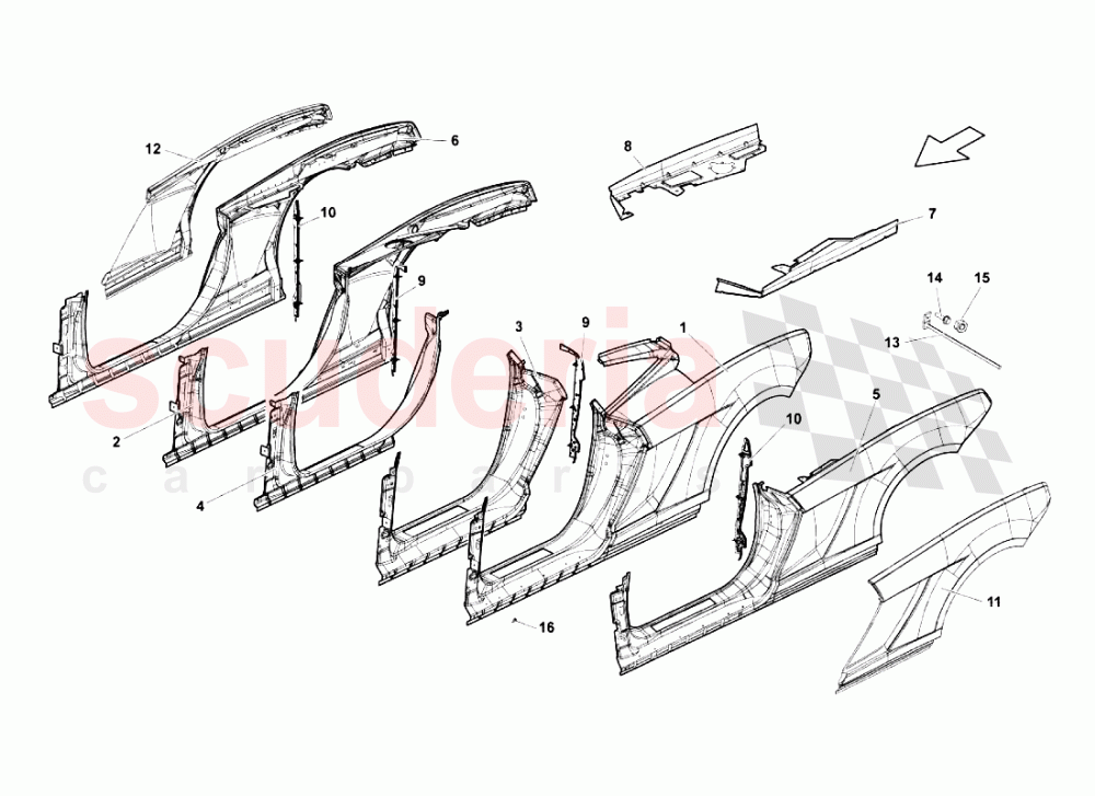 Lateral Frame Attachments of Lamborghini Lamborghini Gallardo (2006-2007)