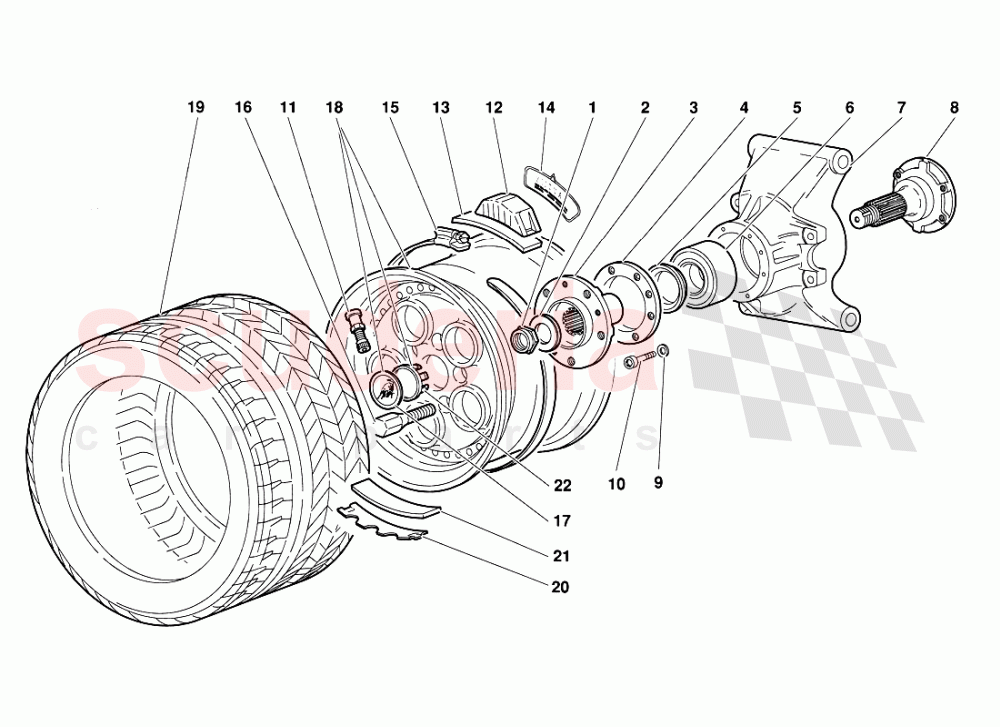 Rear Wheel and Hub Carrier of Lamborghini Lamborghini Diablo (1990-1998)