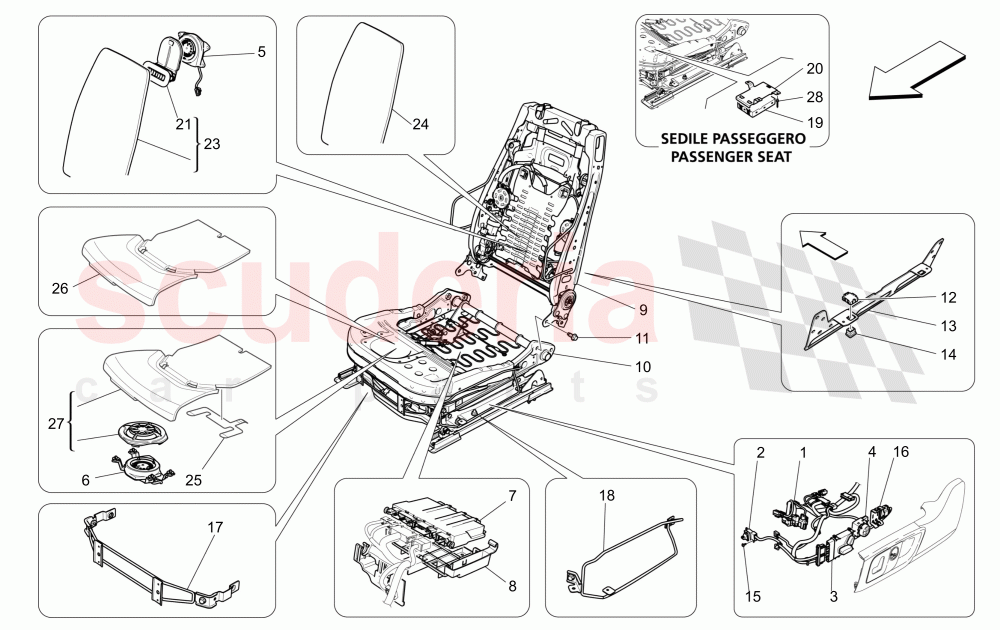 FRONT SEATS: MECHANICS AND ELECTRONICS (Not available with: SPORT 8-WAY POWER FRONT SEATS, 12 WAYS WITH MEMORIES FOR LEVANTE MY18/19, SPORT EQUIPMENT) of Maserati Maserati Ghibli (2017+) Diesel