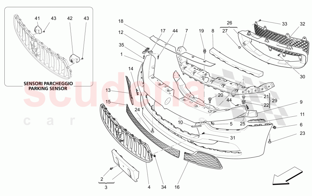 FRONT BUMPER (Not available with: EXTERIOR BLACK KIT FULL (FRONT GRILLE FRAME, DOOR HANDLE, DOOR MIRRORS COVER)) of Maserati Maserati Ghibli (2017+)