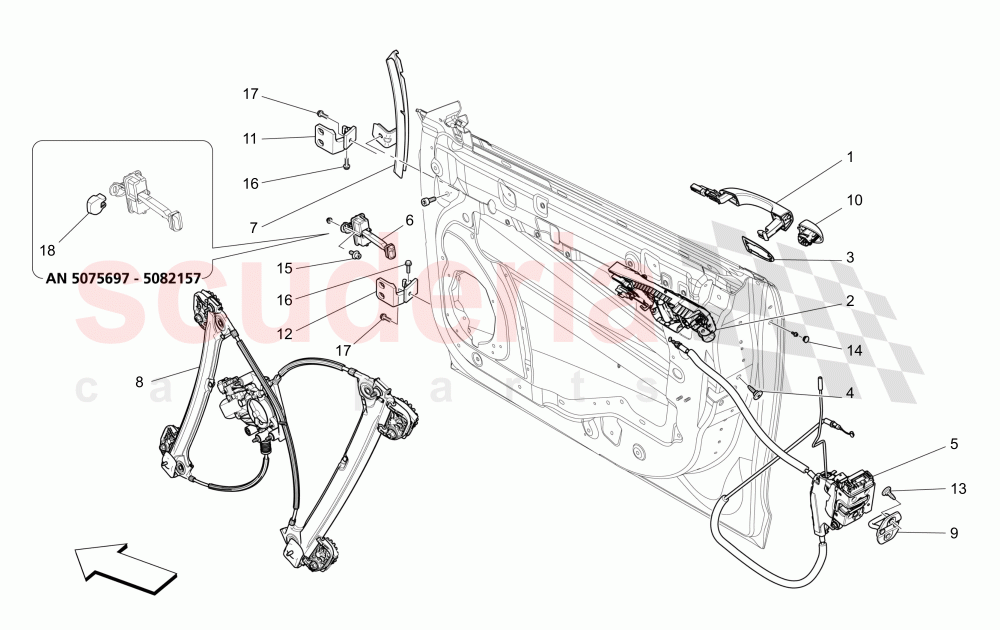 FRONT DOORS: MECHANISMS (Not available with: CENTRALIZED ELECTRICAL LOCKING, EXTERIOR BLACK KIT FULL (FRONT GRILLE FRAME, DOOR HANDLE, DOOR MIRRORS COVER)) of Maserati Maserati Ghibli (2014-2016) S Q4