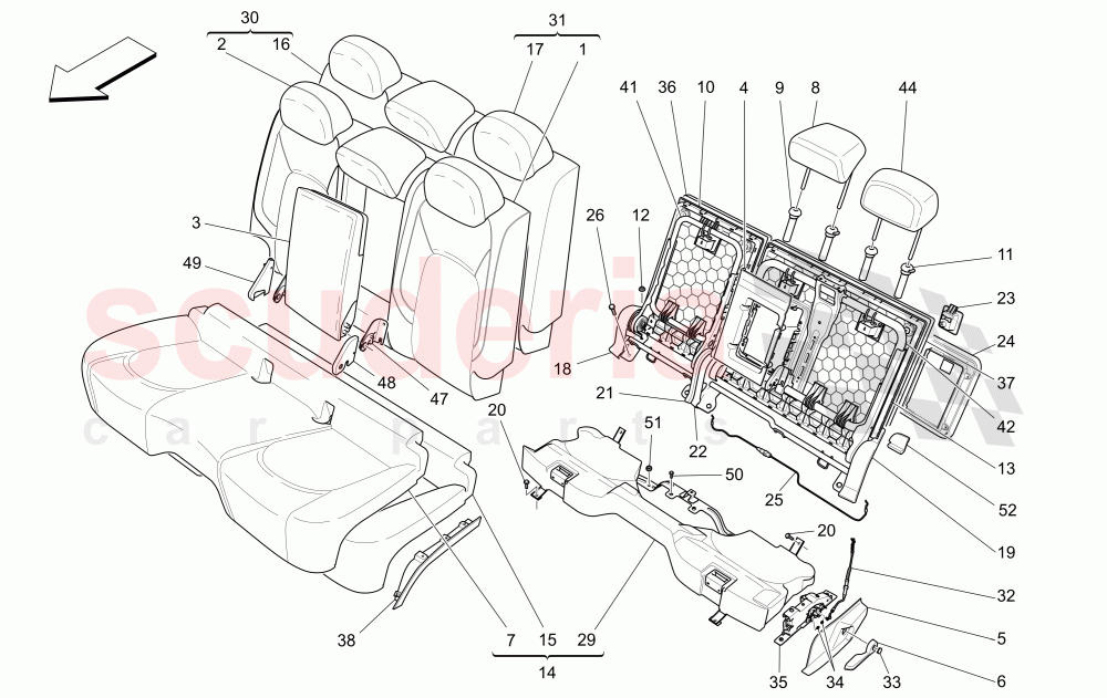 REAR SEATS: TRIM PANELS (Not available with: SPORT 8-WAY POWER FRONT SEATS, 12 WAYS WITH MEMORIES FOR LEVANTE MY18/19, SPORT EQUIPMENT) of Maserati Maserati Levante (2017+) S