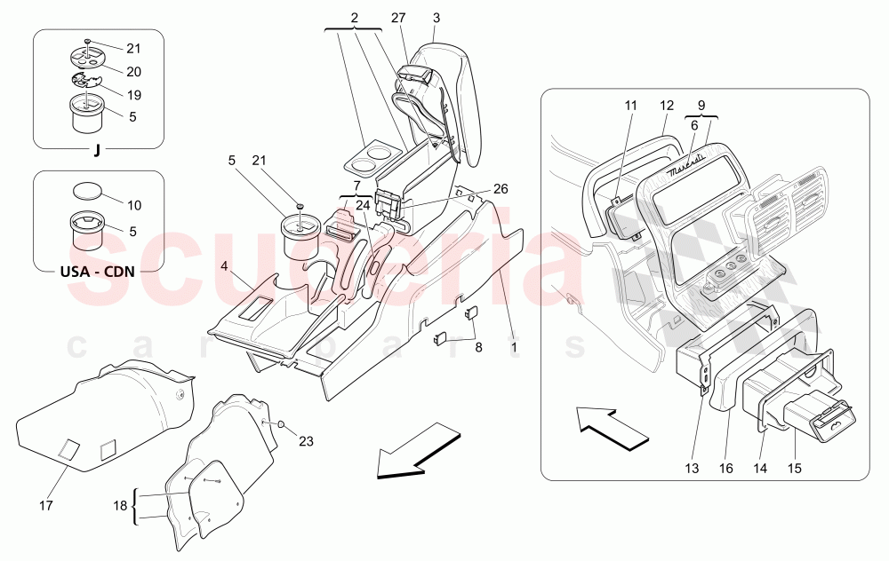 ACCESSORY CONSOLE AND CENTRE CONSOLE of Maserati Maserati Quattroporte (2003-2007) DuoSelect