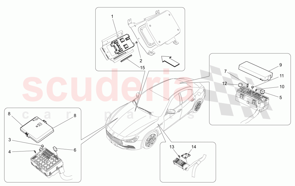 RELAYS, FUSES AND BOXES of Maserati Maserati Ghibli (2014-2016) Diesel