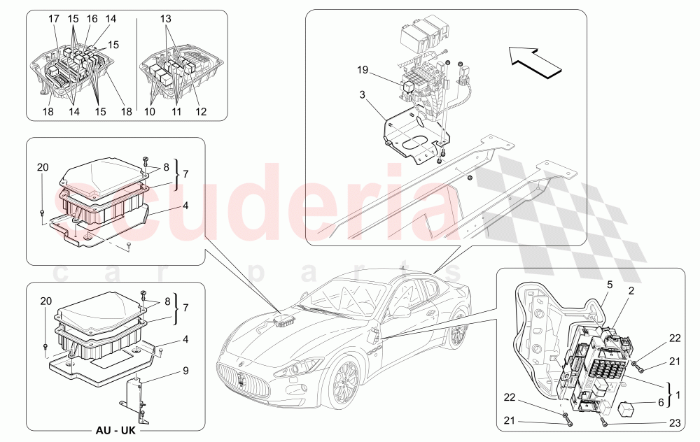 RELAYS, FUSES AND BOXES of Maserati Maserati GranTurismo (2011-2013) Auto