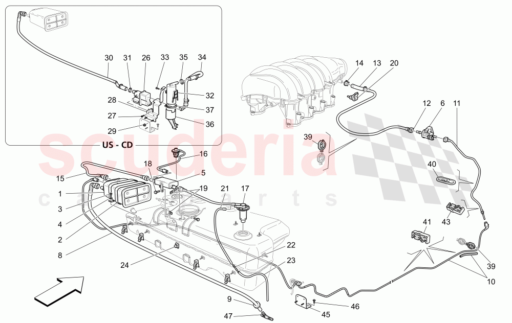 FUEL VAPOUR RECIRCULATION SYSTEM of Maserati Maserati GranCabrio (2010-2012)