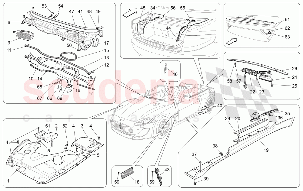 SHIELDS, TRIMS AND COVERING PANELS (Not available with: Centennial Edition) of Maserati Maserati GranCabrio (2013-2015) MC