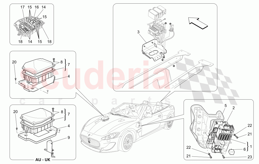 RELAYS, FUSES AND BOXES of Maserati Maserati GranCabrio (2013-2015) MC