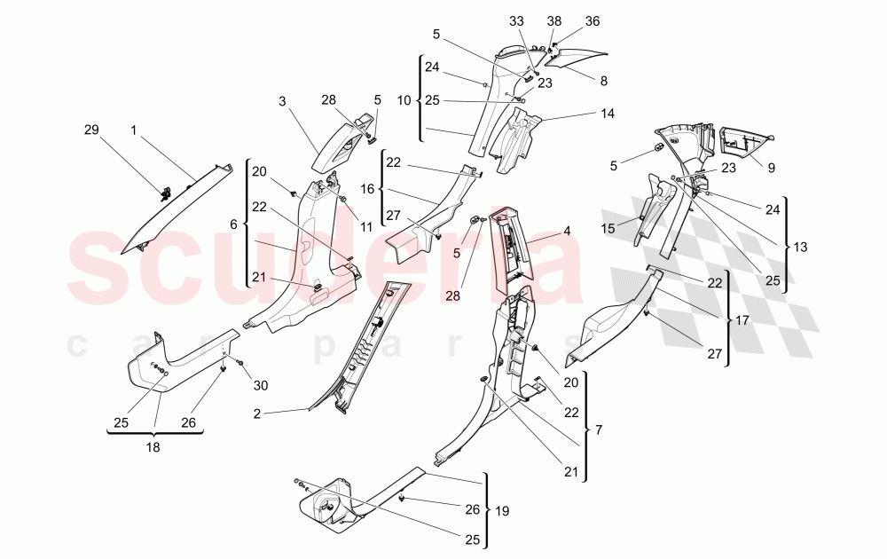 PASSENGER COMPARTMENT B PILLAR TRIM PANELS AND SIDE PANELS of Maserati Maserati Ghibli (2014-2016)