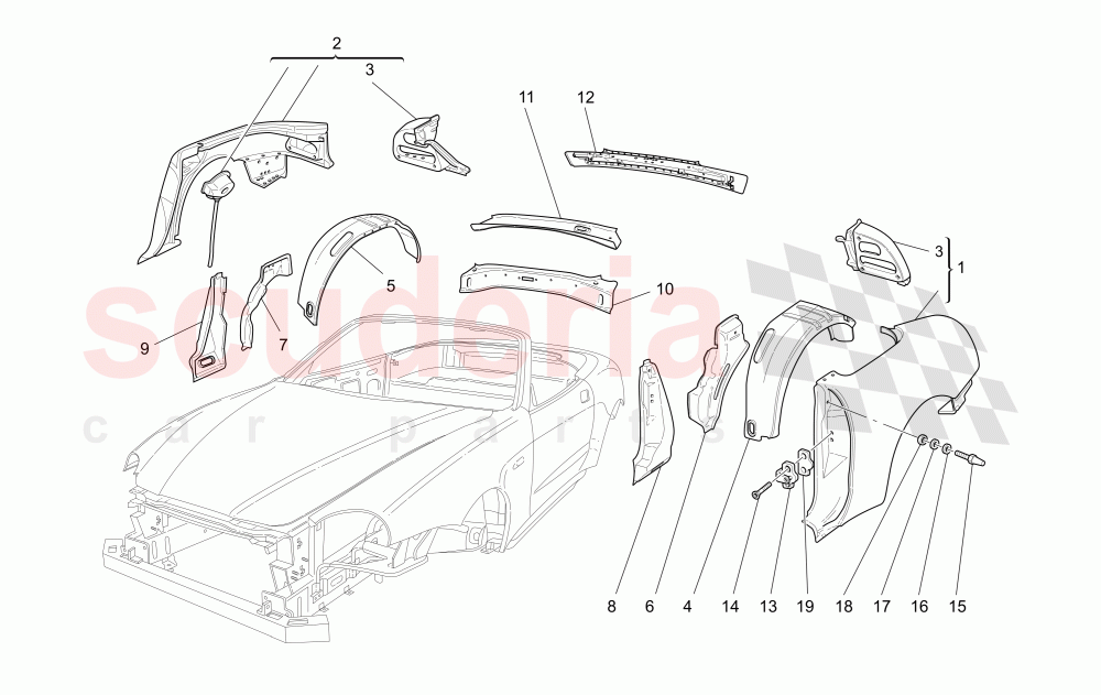 BODYWORK AND REAR OUTER TRIM PANELS of Maserati Maserati GranSport Spyder (2005-2007)