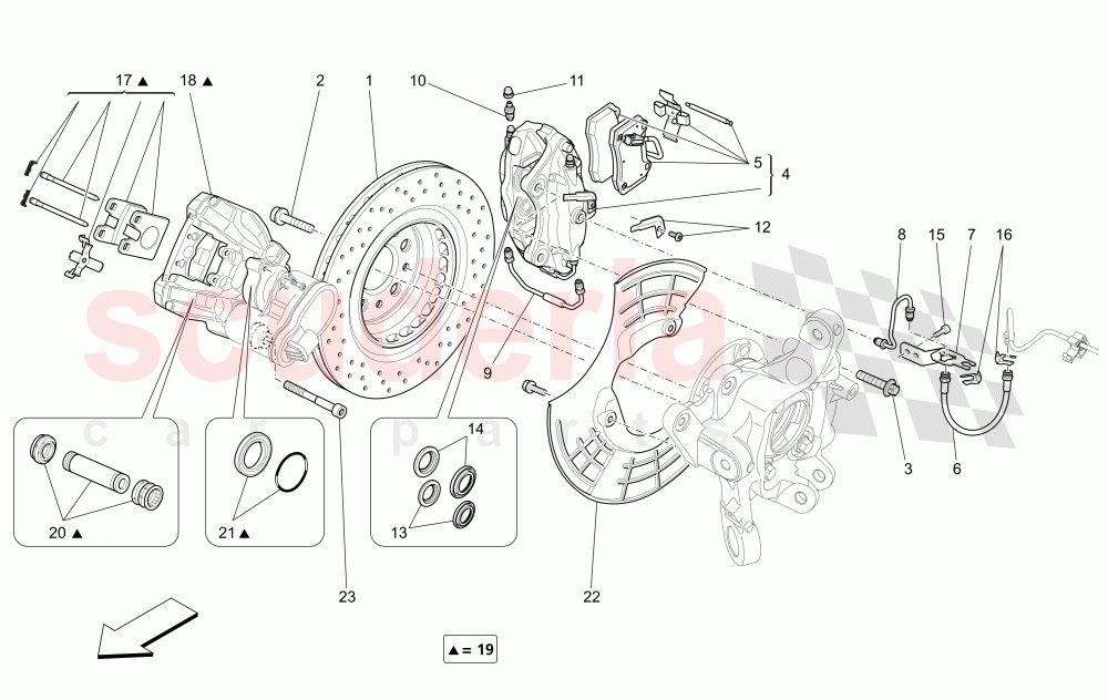 BRAKING DEVICES ON REAR WHEELS (Available with: DUAL CAST BRAKING SYSTEM (FRONT - 360 MM) CAST-IRON (REAR - 345 MM)Not available with: Dual Cast Braking System (Front - 345 mm) ; (Rear - 330 mm) - Coloured brake calipers) of Maserati Maserati Ghibli (2017+) S