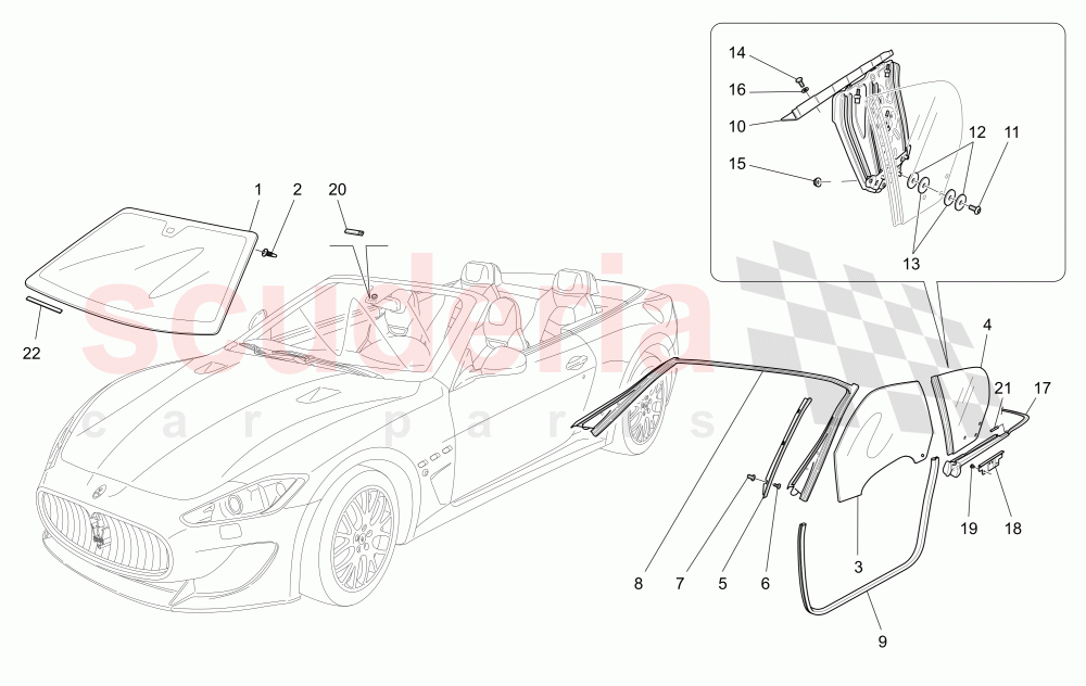 WINDOWS AND WINDOW STRIPS of Maserati Maserati GranCabrio (2016+) MC Centennial