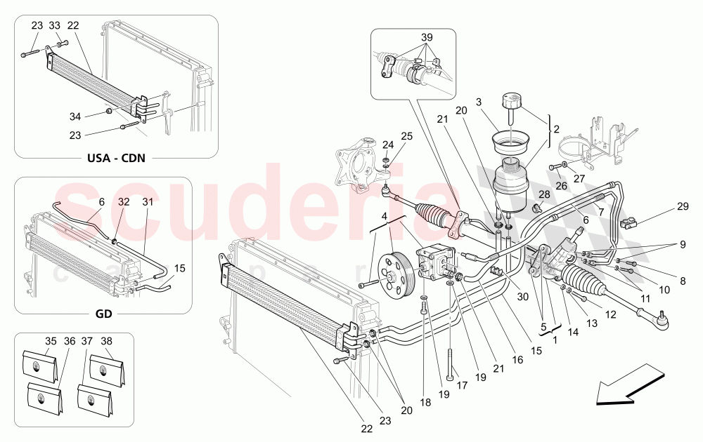 STEERING RACK AND HYDRAULIC STEERING PUMP of Maserati Maserati 4200 Spyder (2005-2007) GT