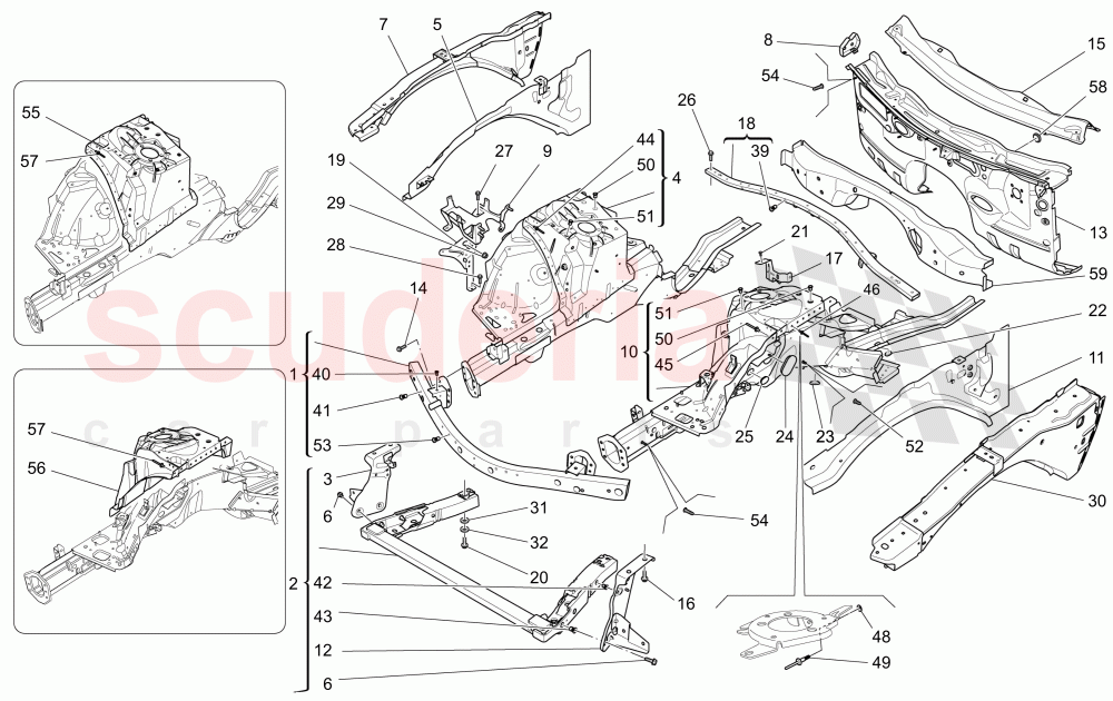 FRONT STRUCTURAL FRAMES AND SHEET PANELS of Maserati Maserati Ghibli (2017+) S Q4