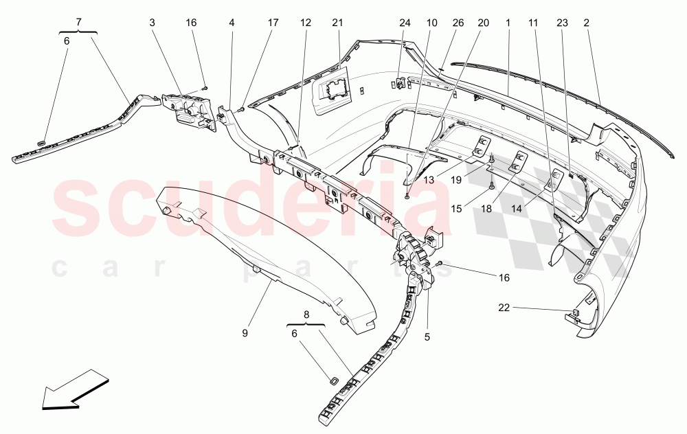 REAR BUMPER (Not available with: SPORT EQUIPMENT) of Maserati Maserati Quattroporte (2017+) Diesel