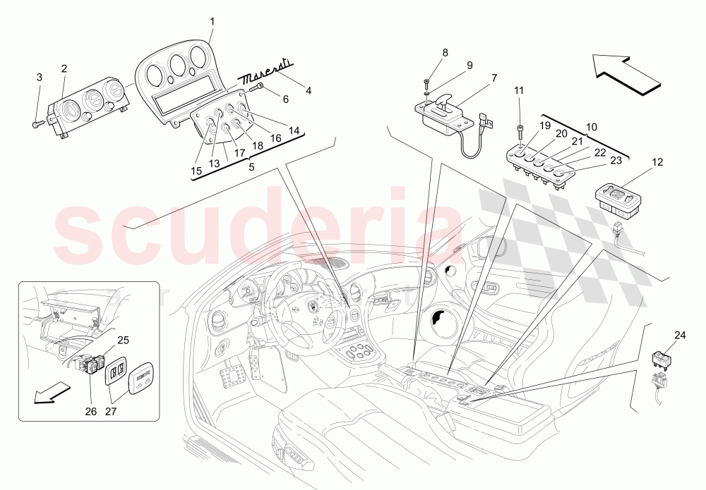 PASSENGER COMPARTMENT DEVICES (Tunnel) of Maserati Maserati GranSport Spyder (2005-2007)