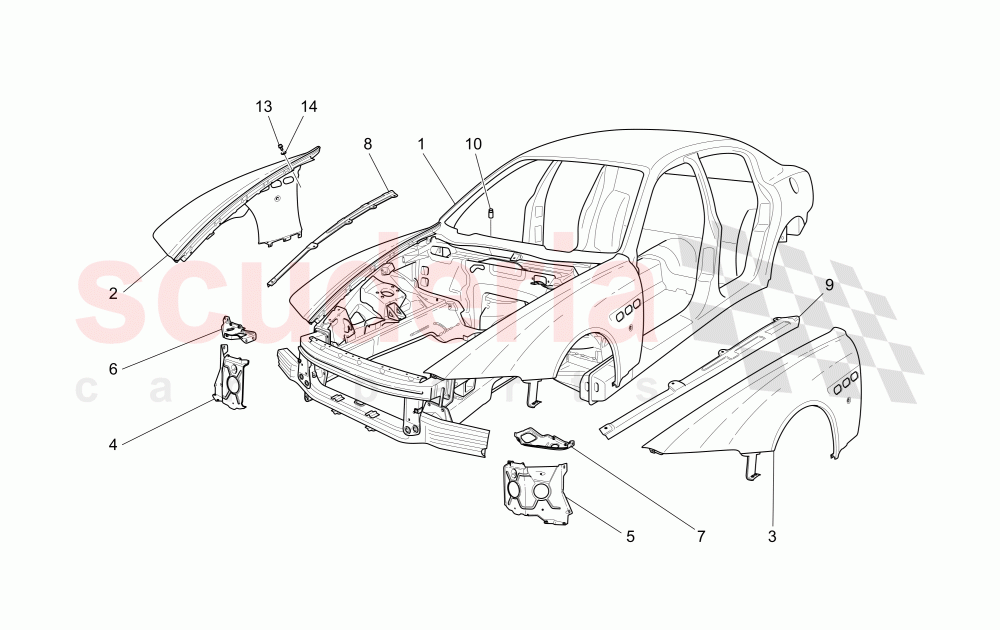 BODYWORK AND FRONT OUTER TRIM PANELS of Maserati Maserati Quattroporte (2003-2007) DuoSelect