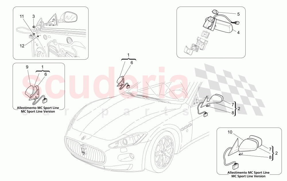 INTERNAL AND EXTERNAL REAR-VIEW MIRRORS of Maserati Maserati GranCabrio (2010-2012)