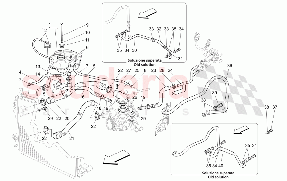 COOLING SYSTEM: NOURICE AND LINES of Maserati Maserati Quattroporte (2003-2007) Auto