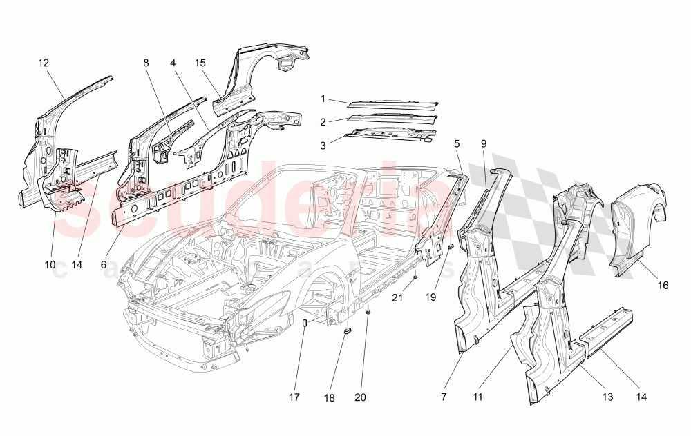 BODYWORK AND CENTRAL OUTER TRIM PANELS of Maserati Maserati GranCabrio (2016+) MC Centennial