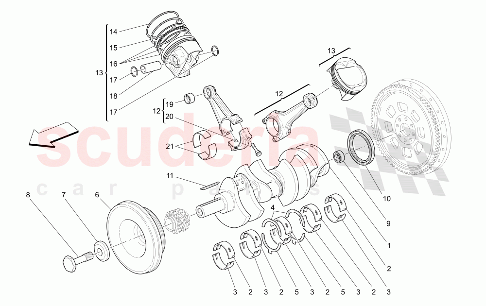 CRANKSHAFT, CONNECTING RODS AND PISTONS (Available with: "Spyder 90th Anniversary" Version) of Maserati Maserati 4200 Spyder (2005-2007) CC