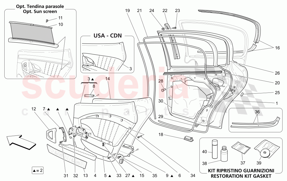 REAR DOORS: TRIM PANELS of Maserati Maserati Quattroporte (2009-2012) Sport GTS