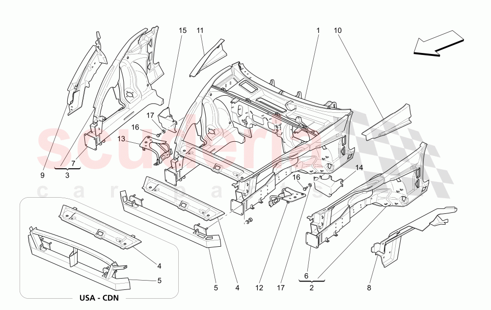 FRONT STRUCTURAL FRAMES AND SHEET PANELS of Maserati Maserati 4200 Spyder (2005-2007) CC