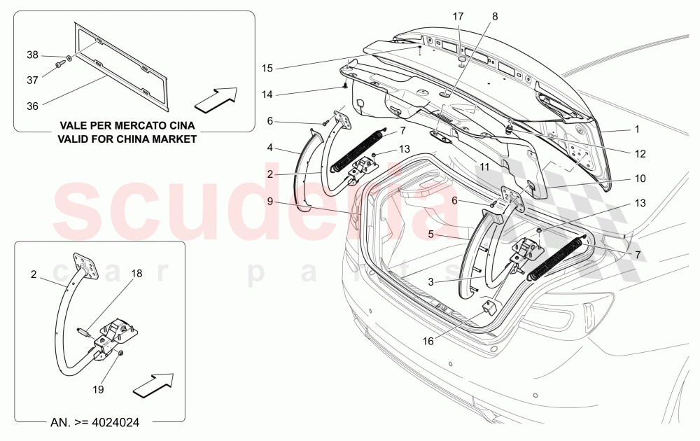 REAR LID (Not available with: POWER LIFTGATE WITH KICK SENSOR) of Maserati Maserati Quattroporte (2017+) S V6 410bhp