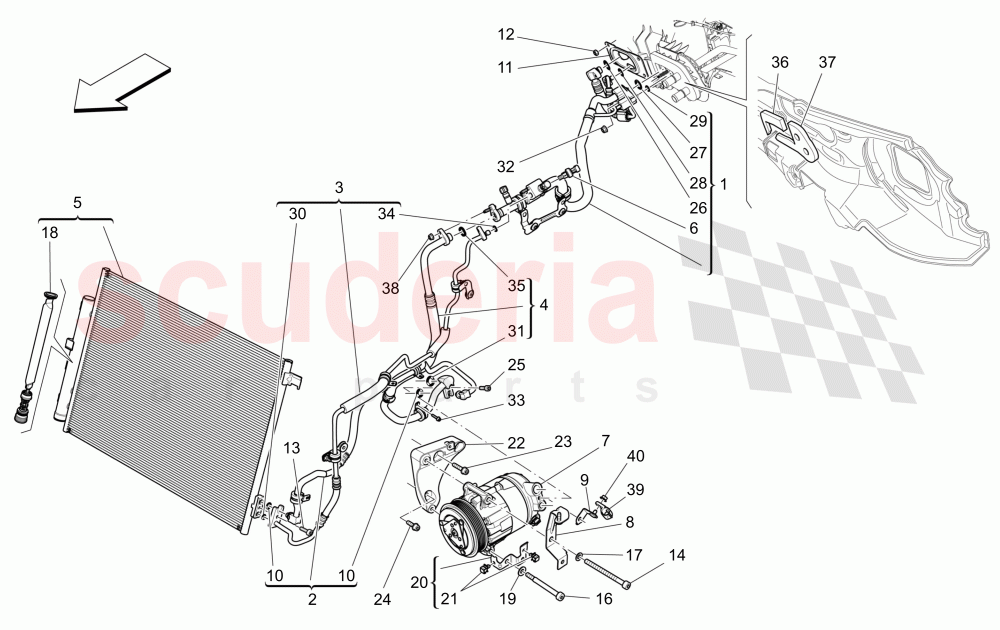 A/C UNIT: ENGINE COMPARTMENT DEVICES (Available with: FOUR-ZONE AUTOMATIC CLIMA) of Maserati Maserati Levante (2017+)