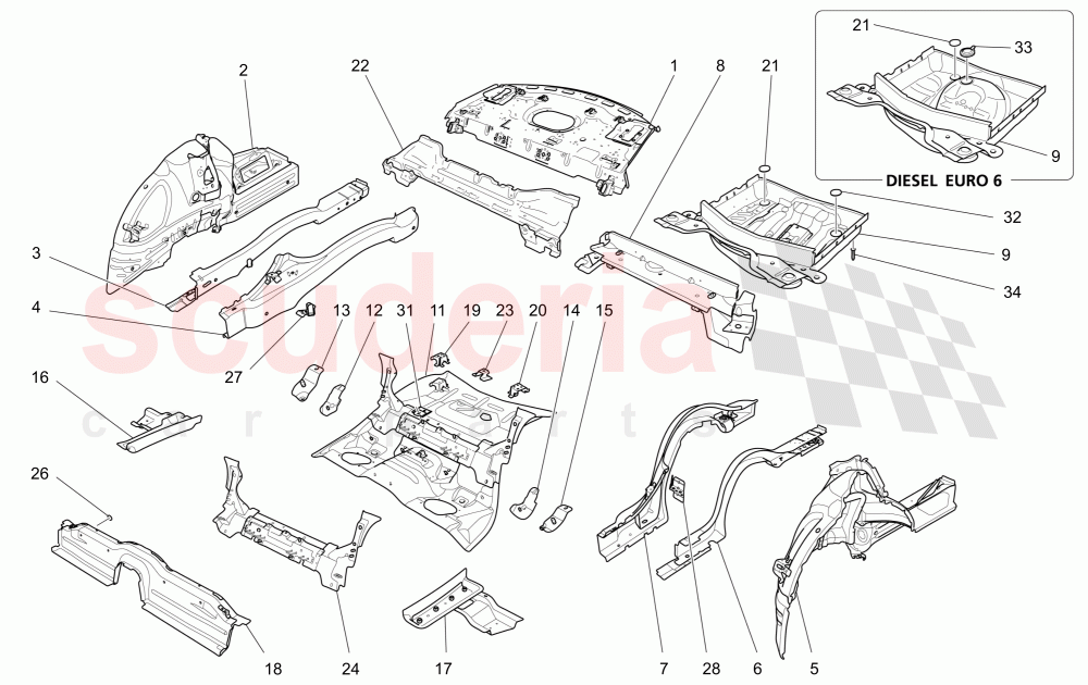 REAR STRUCTURAL FRAMES AND SHEET PANELS of Maserati Maserati Quattroporte (2013-2016) S Q4