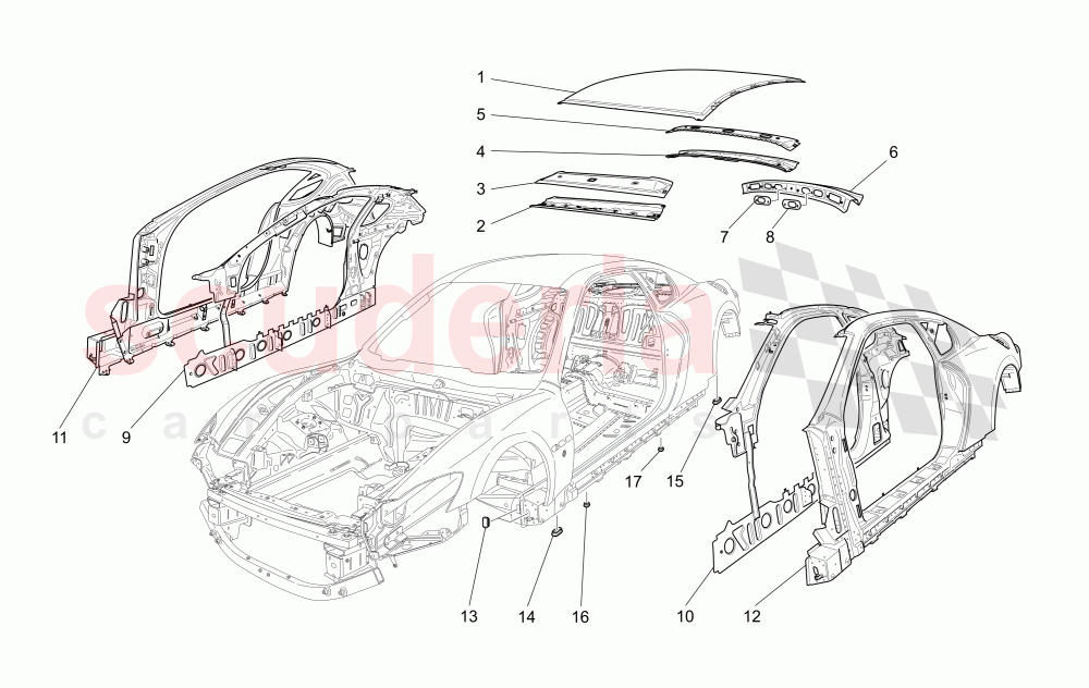 BODYWORK AND CENTRAL OUTER TRIM PANELS of Maserati Maserati GranTurismo (2014+) Auto