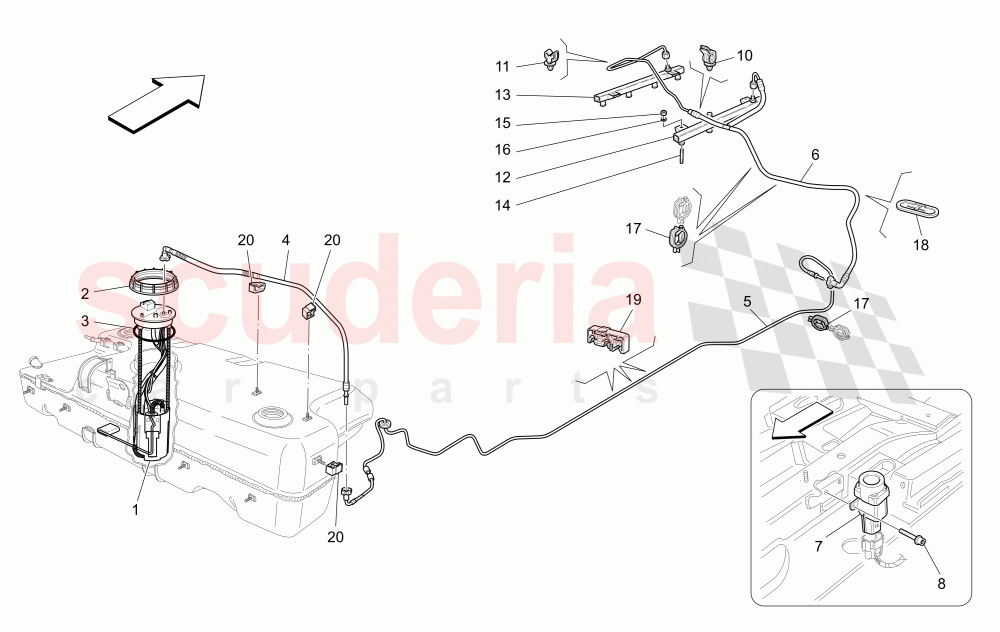 FUEL PUMPS AND CONNECTION LINES of Maserati Maserati GranCabrio (2013+) Sport