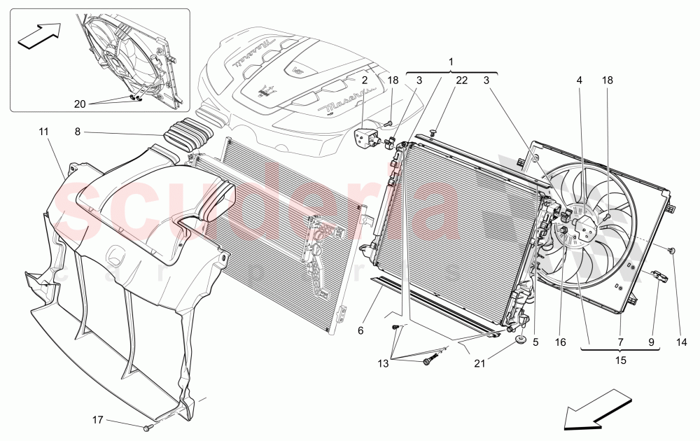 COOLING: AIR RADIATORS AND DUCTS of Maserati Maserati Quattroporte (2013-2016) Diesel