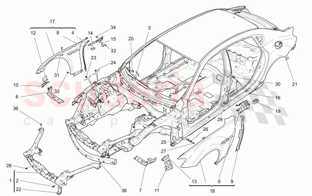 BODYWORK AND FRONT OUTER TRIM PANELS of Maserati Maserati Quattroporte (2017+) S V6 410bhp