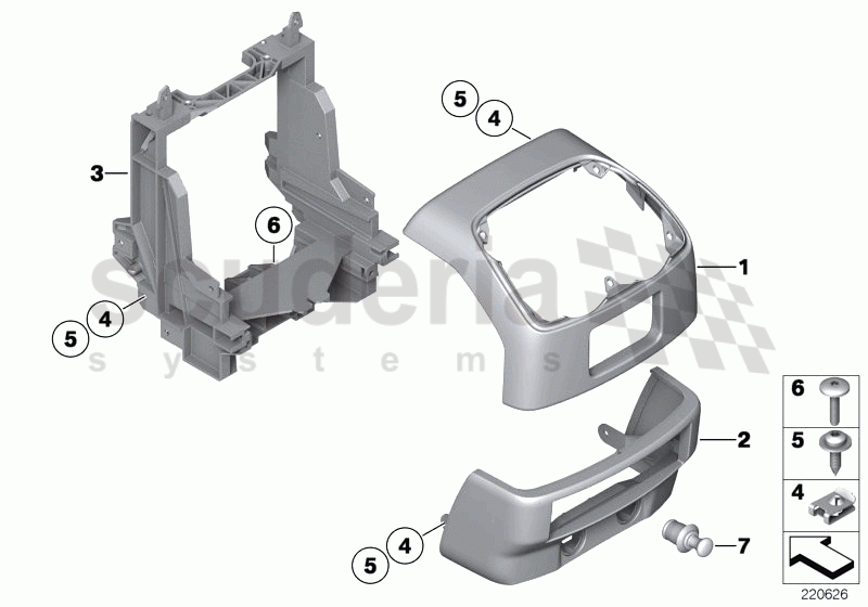 Mounting parts, centre console, rear of Rolls Royce Rolls Royce Ghost Series I (2009-2014)