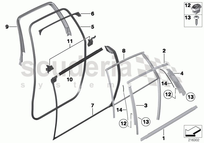 Trims and seals, door, rear of Rolls Royce Rolls Royce Ghost Series I (2009-2014)