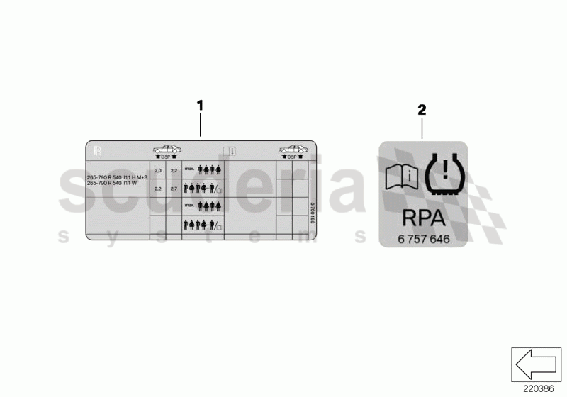 LABEL "TIRE PRESSURE" of Rolls Royce Rolls Royce Phantom Extended Wheelbase