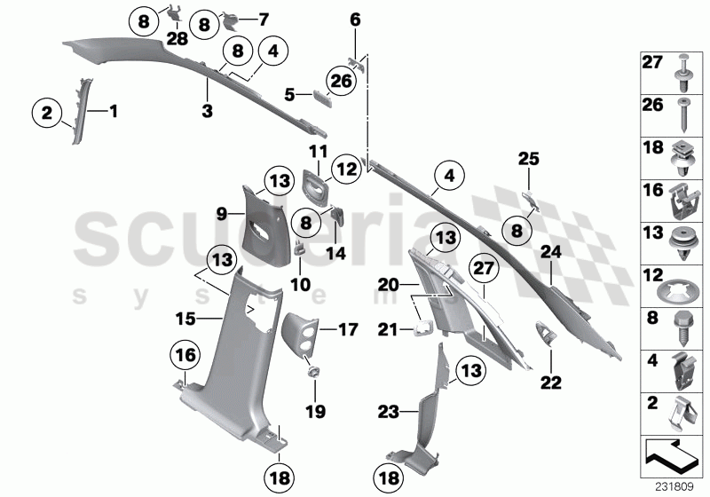 A-B-C pillars of Rolls Royce Rolls Royce Ghost Series I (2009-2014)