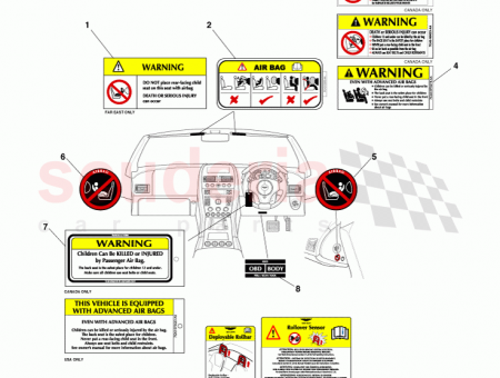 Photo of Label Airbag Sunvisor ECE R94 Aus Japan H…